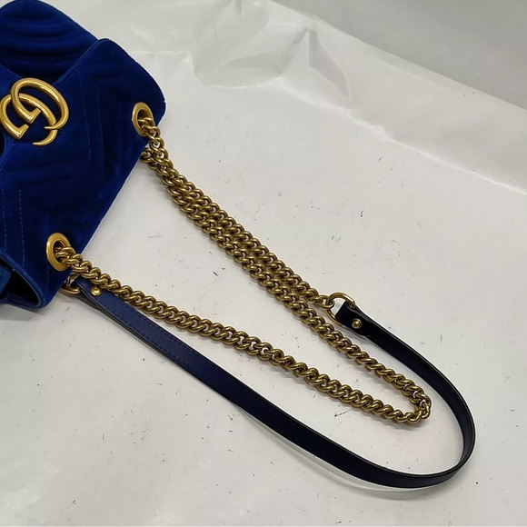 GUCCI GG Marmont velvet small bag Royal Blue Velour - Picture 5 of 9